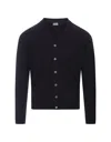 Fedeli Navy Blue Virgin Wool Cardigan With V-neckline In Blue