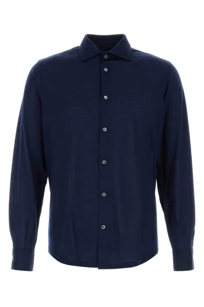 Fedeli Navy Blue Wool Shirt