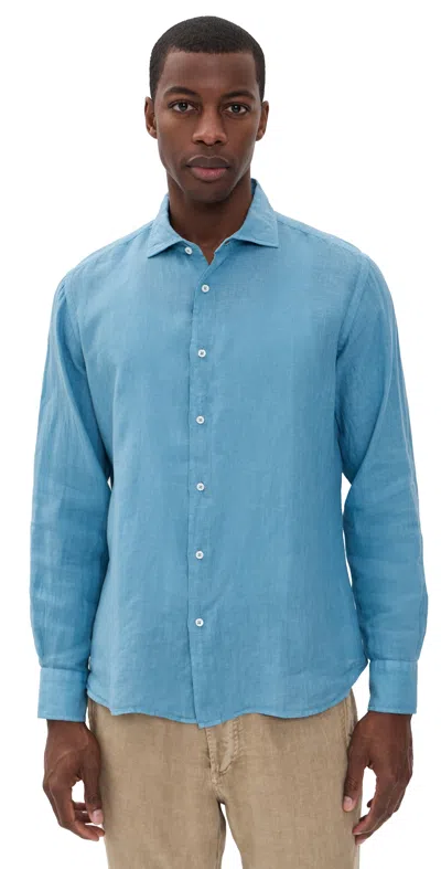 Fedeli Nick Linen Button Down Shirt Denim Blue