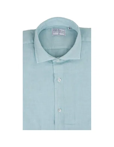Fedeli Nick Shirt In Aqua Green Linen In Blue