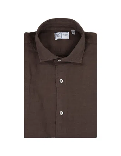 Fedeli Nick Shirt In Brown Linen