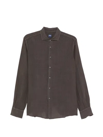 Fedeli Nick Slub-texture Shirt In Brown