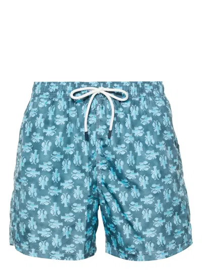 Fedeli Oil Green Swim Shorts With Lobster Pattern