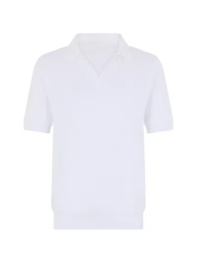Fedeli Open-collar Short-sleeve T-shirt In White