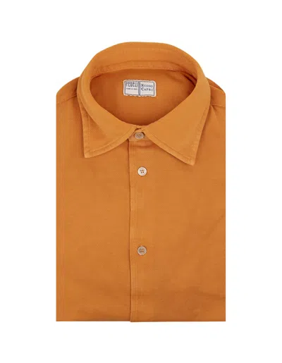 Fedeli Orange Classic Shirt In Light Piquet