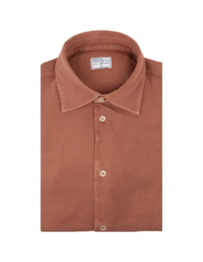 Fedeli Orange Classic Shirt In Light Piquet