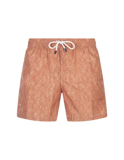 Fedeli Madeira Zig-pattern Swim Shorts In Orange