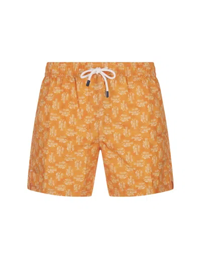 Fedeli Orange Swim Shorts With Lobster Pattern