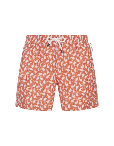 Fedeli Orange Swim Shorts With Seals Pattern