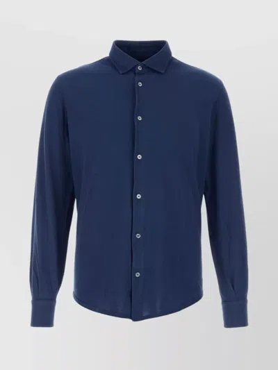 Fedeli Oxford Shirt With Curved Collar And Hem In Blue