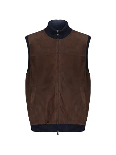 Fedeli Panelled Zip-up Gilet In Brown