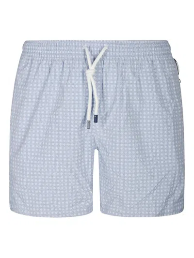 Fedeli Patterned Drawstring Swim Shorts In Blue