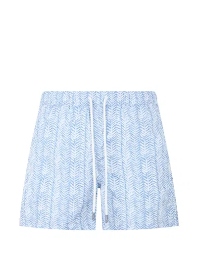 Fedeli Patterned Drawstring Swim Shorts In Blue