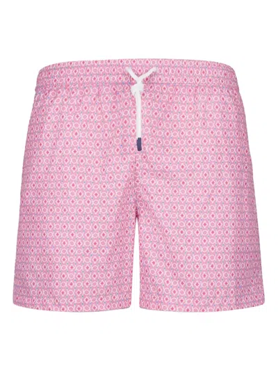 Fedeli Patterned Elastic-waistband Swim Trunks In Pink
