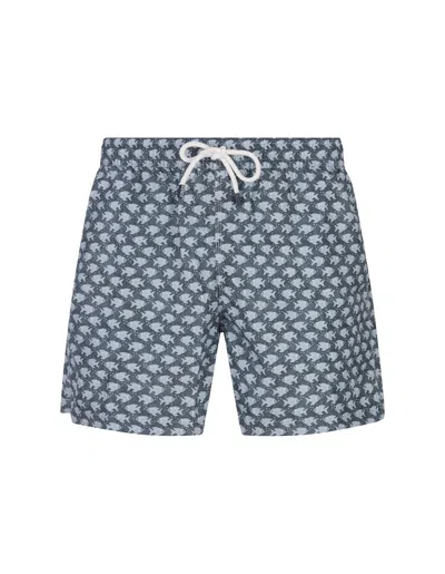 Fedeli Petroleum Swim Shorts With Pink Fish Pattern In Green