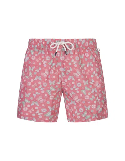 Fedeli Pink Swim Shorts With Butterfly Print