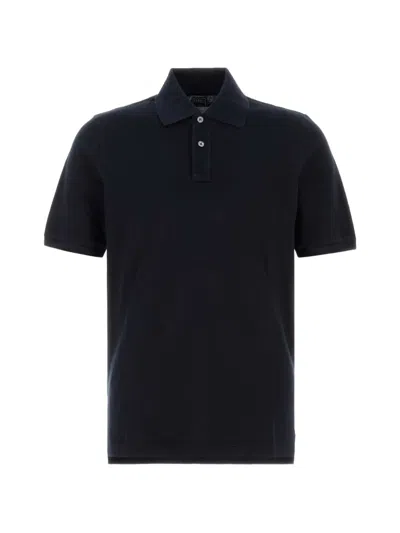 Fedeli Piquet Shirt Polo Collar Short Sleeves In Blue
