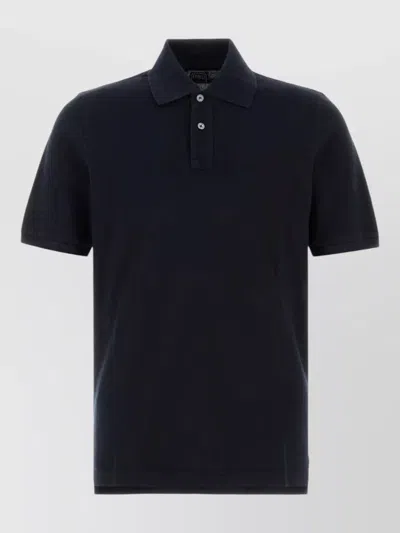Fedeli Piquet Shirt Polo Collar Short Sleeves In Blue