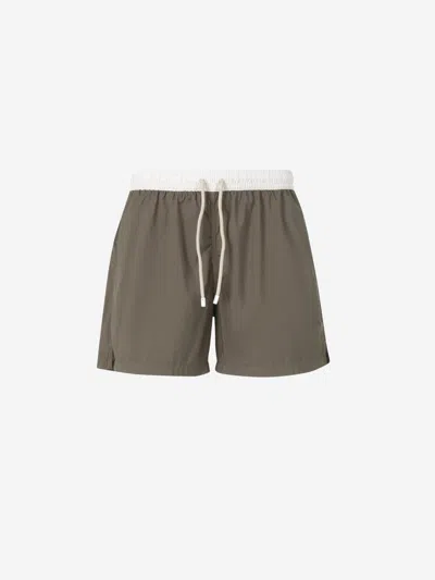 Fedeli Plain Contrast Swimsuit In Military Green