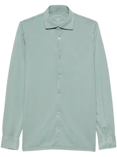 Fedeli Plain Organic-cotton Shirt In Green