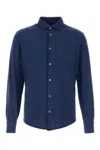 Fedeli Oxford Shirt With Curved Collar And Hem In Blue