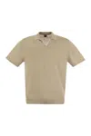 FEDELI FEDELI POLO SHIRT WITH OPEN COLLAR IN LINEN AND COTTON