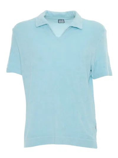 Fedeli Classic Short-sleeved Knitted Polo In Blue