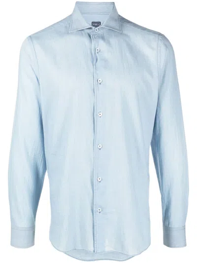 Fedeli Poplin Long-sleeve Shirt In Blau