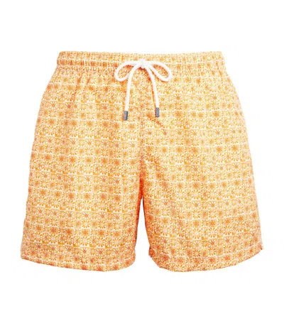 Fedeli Printed Madeira Swim Shorts In Orange