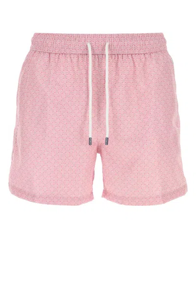 Fedeli Printed Polyester Swimming Shorts In Pink