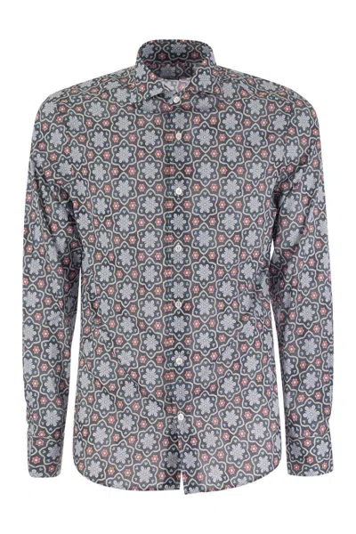 Tシャツ・カットソー Fedeli Printed stretch cotton voile shirt Fedeli Printed Stretch Cotton Voile Shirt In Blue | ModeSens