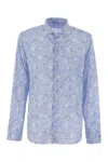 Fedeli Printed Stretch Cotton Voile Shirt In Blue