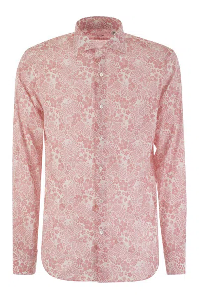 Fedeli Printed Stretch Cotton Voile Shirt In Pink