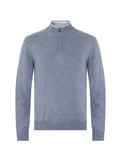 Fedeli Quarter-zip Knit Sweater In Blue