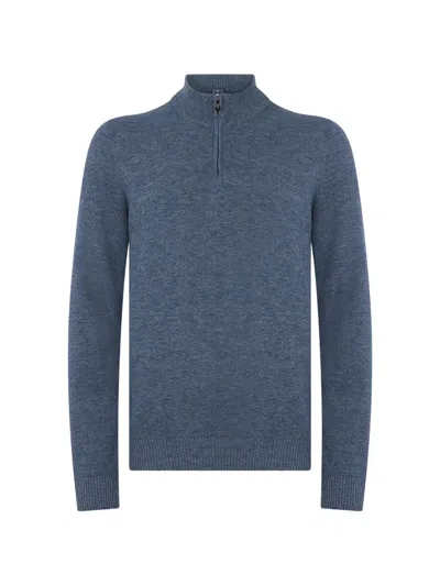 Fedeli Quarter-zip Long-sleeve Sweater In Blue