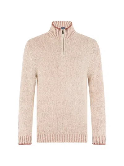 Fedeli Quarter-zip Marl-knit Sweater In Brown