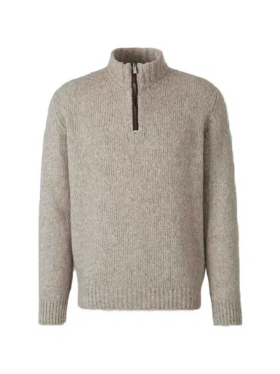 Fedeli Quarter-zip Ribbed-knit Sweater In Neutral
