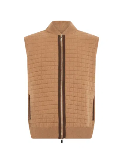 Fedeli Quilted Cashmere Sleeveless Cardigan In Brown
