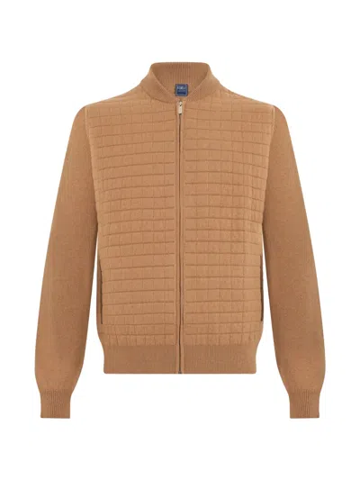 Fedeli Quilted-panel Zip-up Cardigan In Neutral