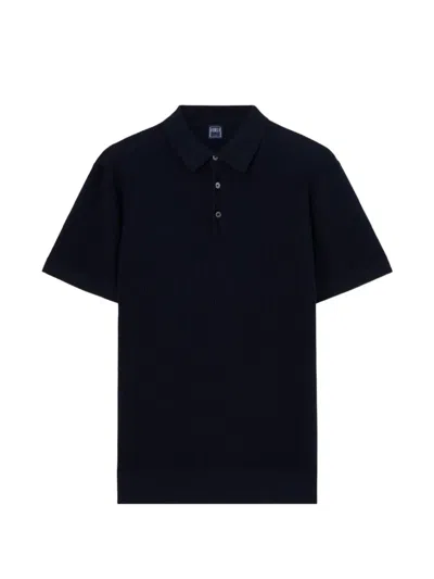 Fedeli Rafael Ribbed-knit Short-sleeve Polo Shirt In Blue