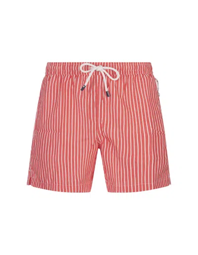 Fedeli Red And White Striped Swim Shorts