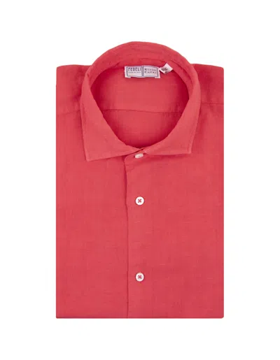 Fedeli Red Linen Classic Shirt