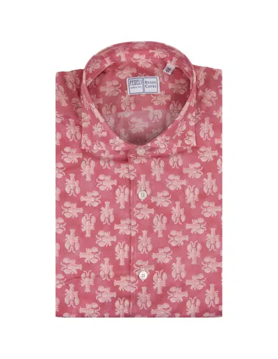 Fedeli Red Panamino Sean Shirt With Lobster Pattern
