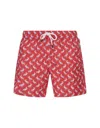 FEDELI RED SWIM SHORTS WITH PELICAN PATTERN