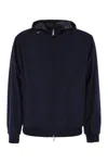 Fedeli Reversible Bomber Jacket With Hood In Cashmere Flannel And Airstop In Blue
