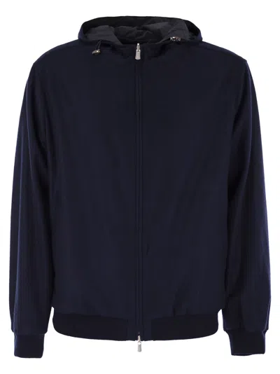 FEDELI REVERSIBLE BOMBER JACKET WITH HOOD IN CASHMERE FLANNEL AND AIRSTOP