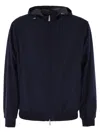 Fedeli Reversible Bomber Jacket With Hood In Cashmere Flannel And Airstop In Blue