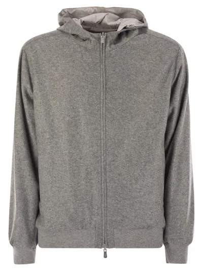 FEDELI REVERSIBLE BOMBER JACKET WITH HOOD IN CASHMERE FLANNEL AND AIRSTOP
