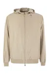 Fedeli Reversible Bomber Jacket With Hood In Cashmere Flannel And Airstop In Neutral