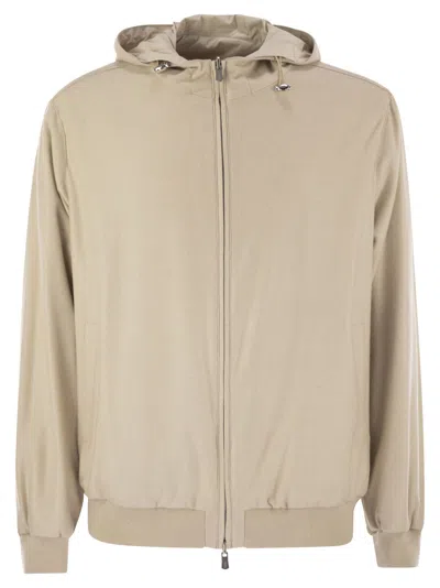 FEDELI REVERSIBLE BOMBER JACKET WITH HOOD IN CASHMERE FLANNEL AND AIRSTOP